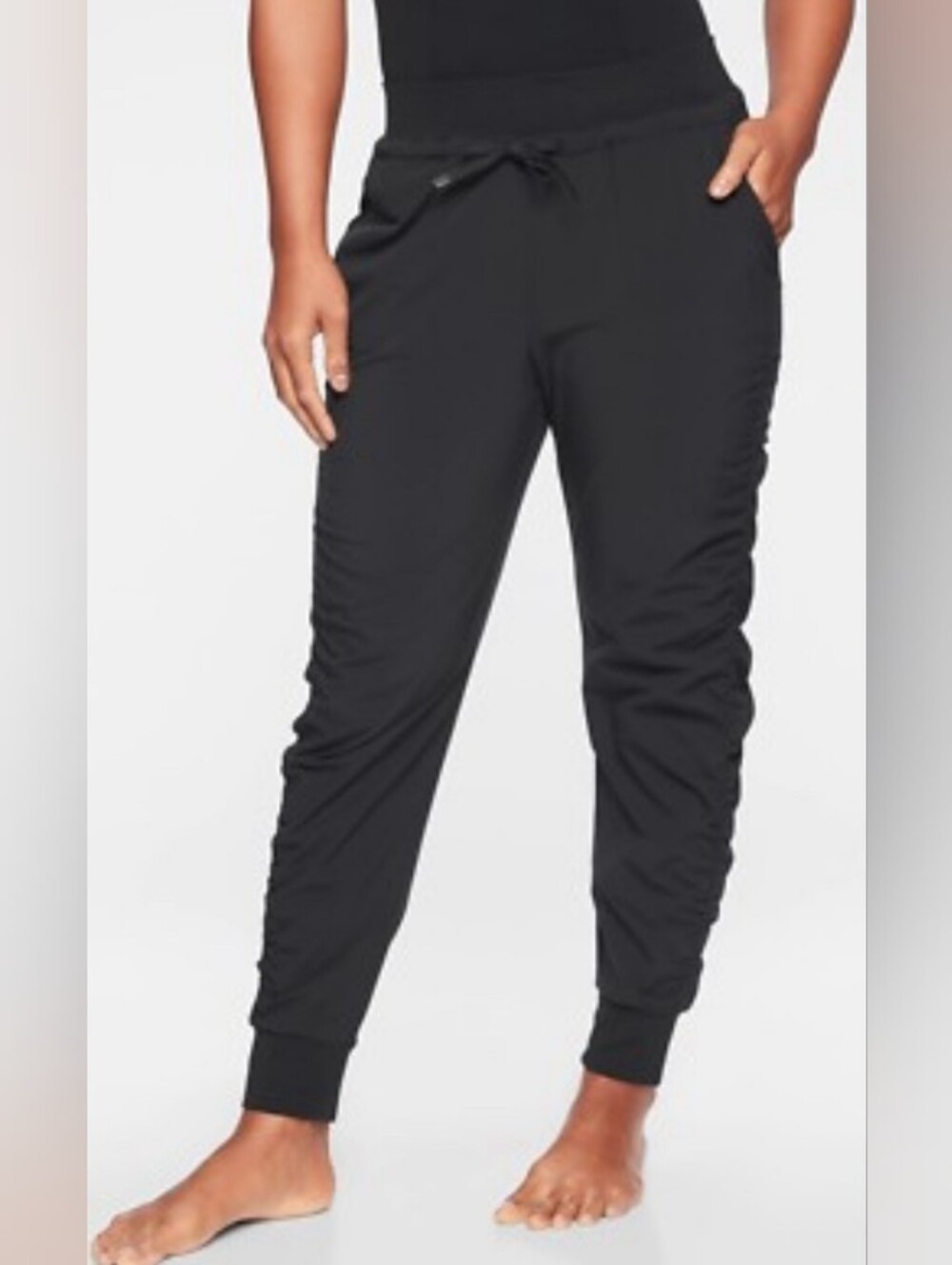 Athleta Attitude Pants Joggers 0 Black EUC RUCHED Travel Pants